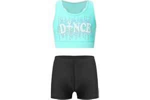 Hansber Kids Girls 2 Piece Dance Outfits Crop Top with Booty Shorts Active Set Gymnastics Leotard Dancewear Swimwear