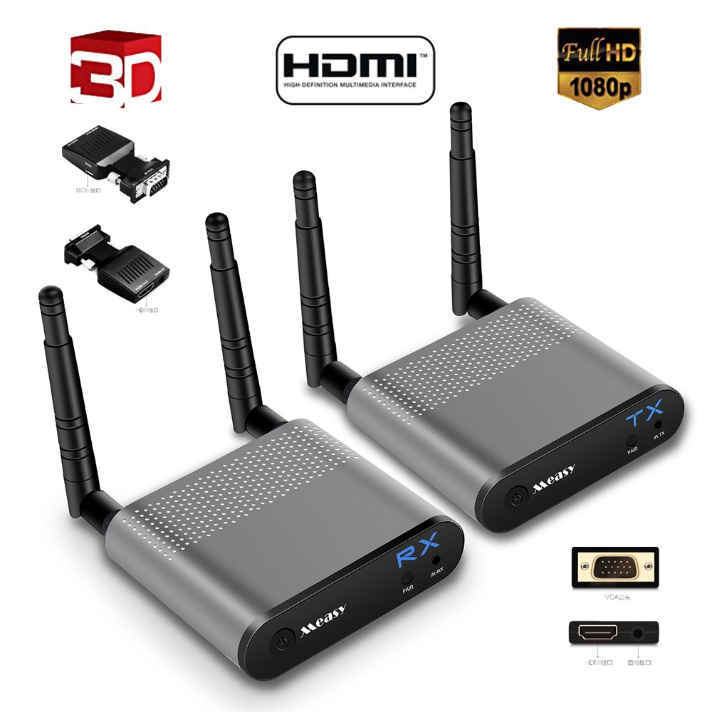 MEASY Wireless HDMI Dongle/Adapter/Extender/transmisst & receiver Kit AIR PRO + VGA to HDMI Supporting 1080P 330ft with IR PassThrough walls and output loop back