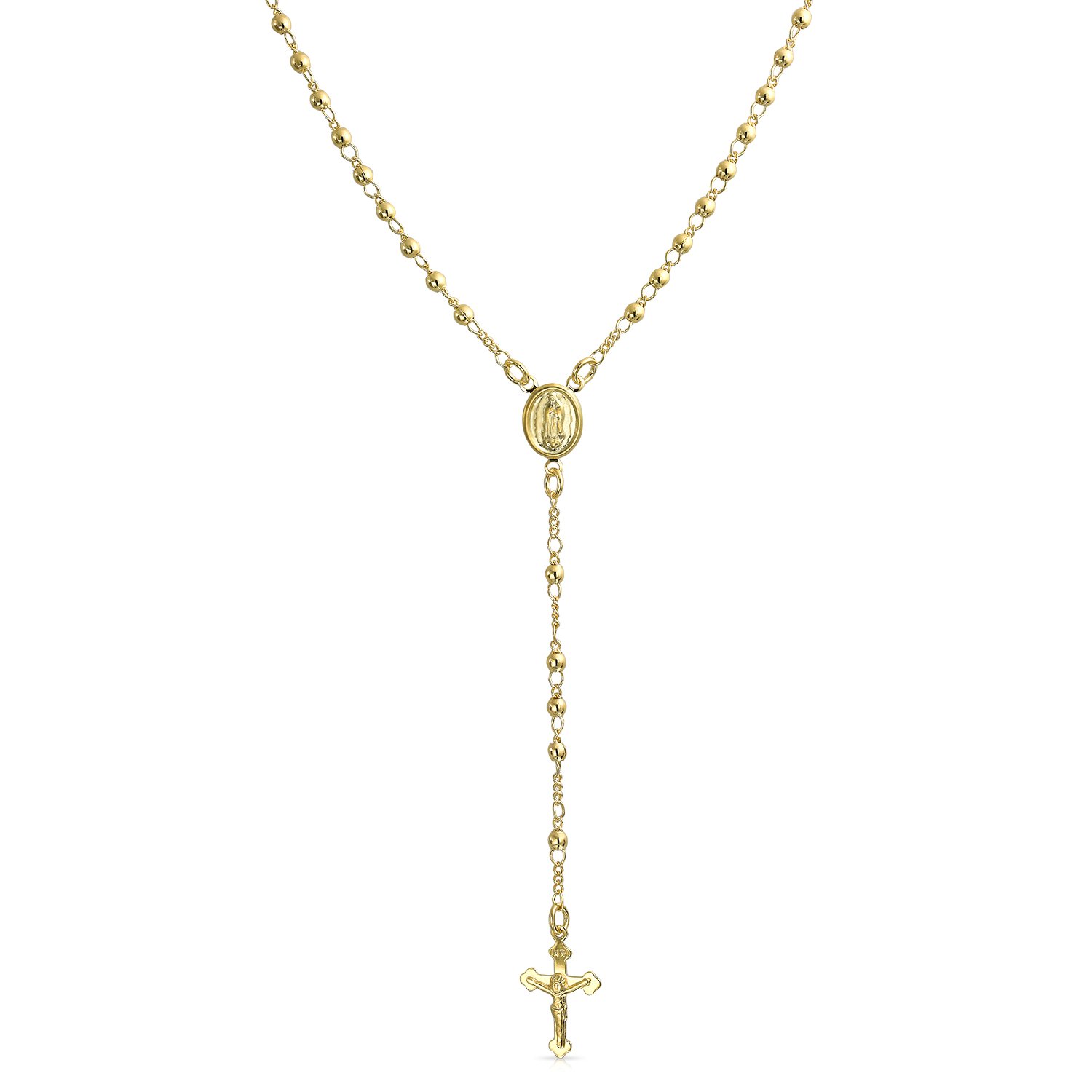 Bling Jewelry Gold Plated Brass Virgin Mary Catholic Rosary Beads Necklace For Women Teens Prayer Virgin De Guadalupe Rosario Crucifijo — image 1