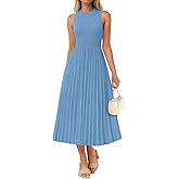 ZESICA Women's 2026 Summer Sleeveless Midi Dresses Casual Crewneck Ribbed Knit Pleated A Line Swing Long Party Dress