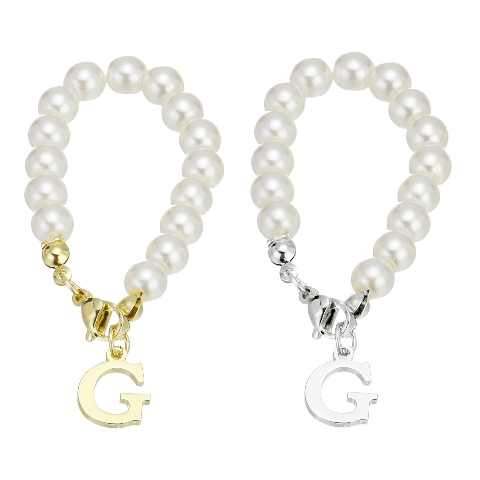 PATIKIL Letter Charm Accessories, 2PCS Pearl Chain Initial Name ID Accessories for Stanley Tumbler Cup Decoration, Gold & Silver, Letter G