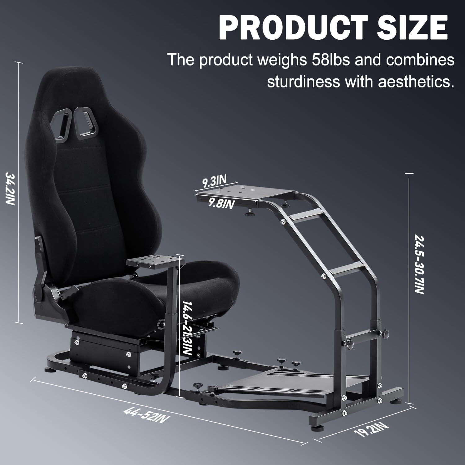 Marada Adjustable Racing Simulator Cockpit with Comfort Racing Seat Fit for Logitech/Thrustmaster G25 G27,G29 G920 G923 T80 T300RS TX F458 T500RS, Race Driving Sim Stand No Steering Wheel/Pedal