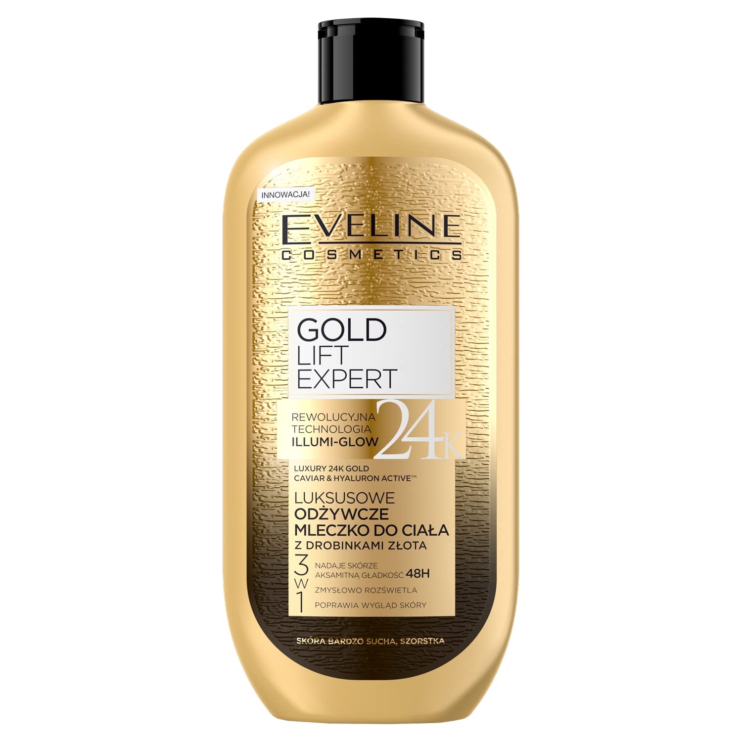 Eveline Cosmetics Gold Lift Expert Luxury Nourishing Body Milk with Hydra Luxury Molecular Technology, 24k Gold & Caviar Therapy, 350 ML