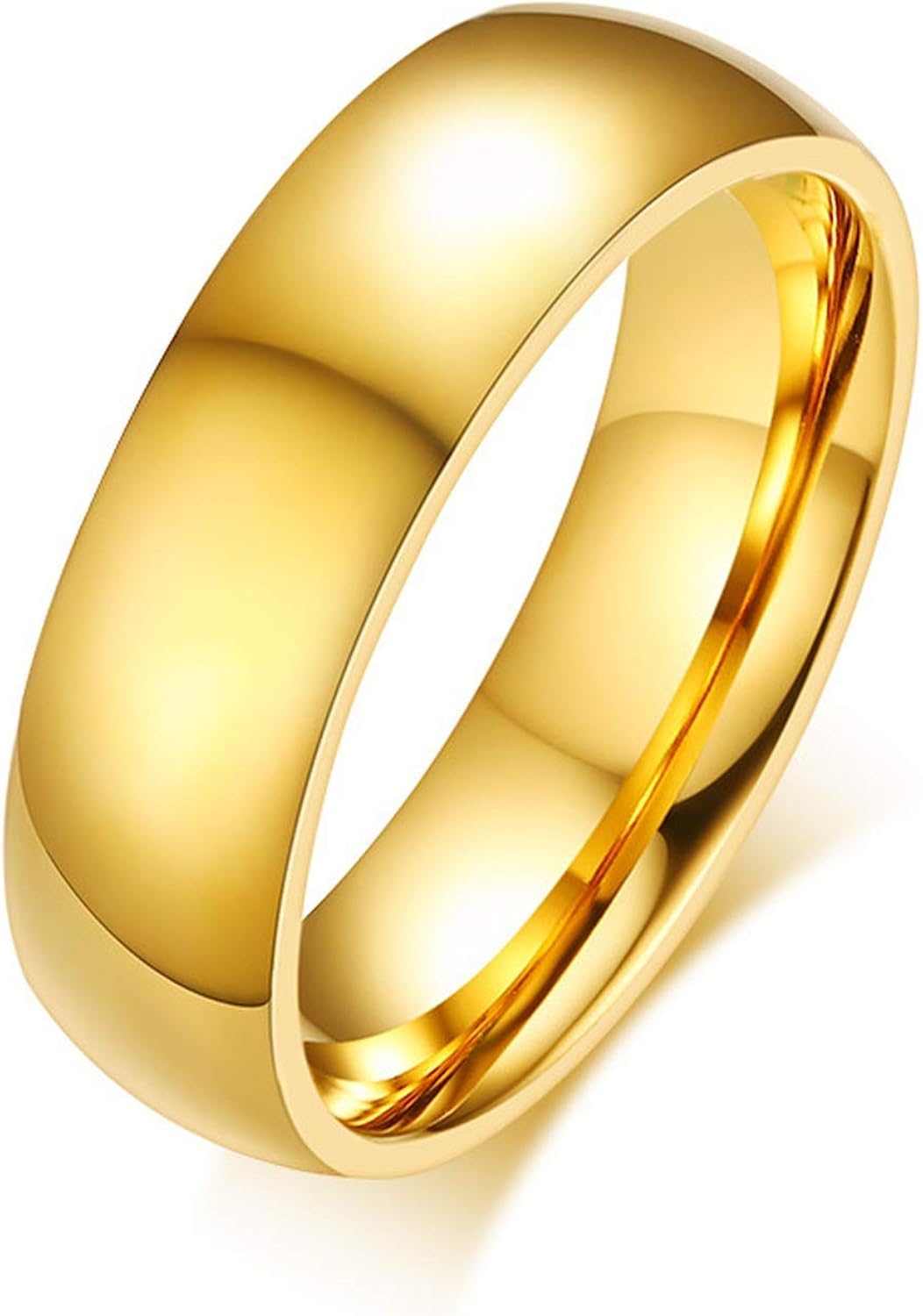 DLNCTD Personalized Gold-Color Wedding Bands Ring for Women Men Jewelry 6mm Stainless Steel Engagement Ring, 10,1 Piece for Men