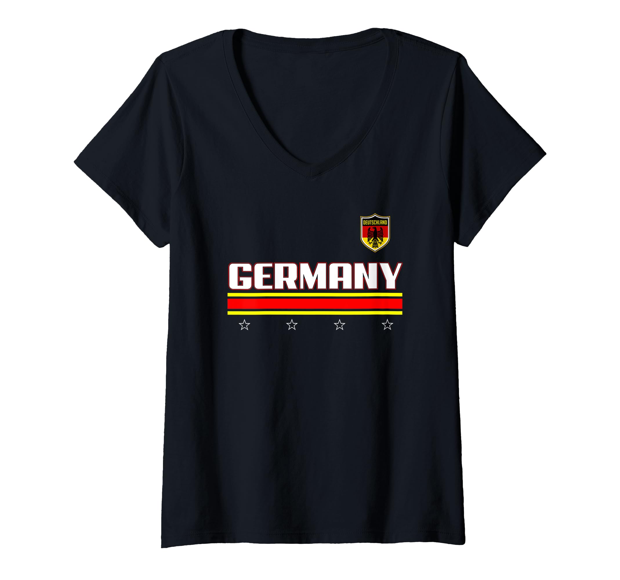 Womens Germany Bold Text Outline Football Pocket V-Neck T-Shirt