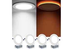 Meconard 4 Pack 6 Inch 5CCT LED Canless Recessed Lighting with Night Light, 2700K/3000K/3500K/4000K/5000K Selectable Ultra-Thin LED Ceiling Lights, 12W=110W, 1050LM, Dimmable Wafer Downlight ETL&FCC