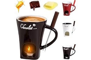 Chocolate Fondue Mug with Forks, Chocolate Melting Cup for Chocolate Cheese & Desserts Ceramic Fondue Pot Set Ideal Gift for 