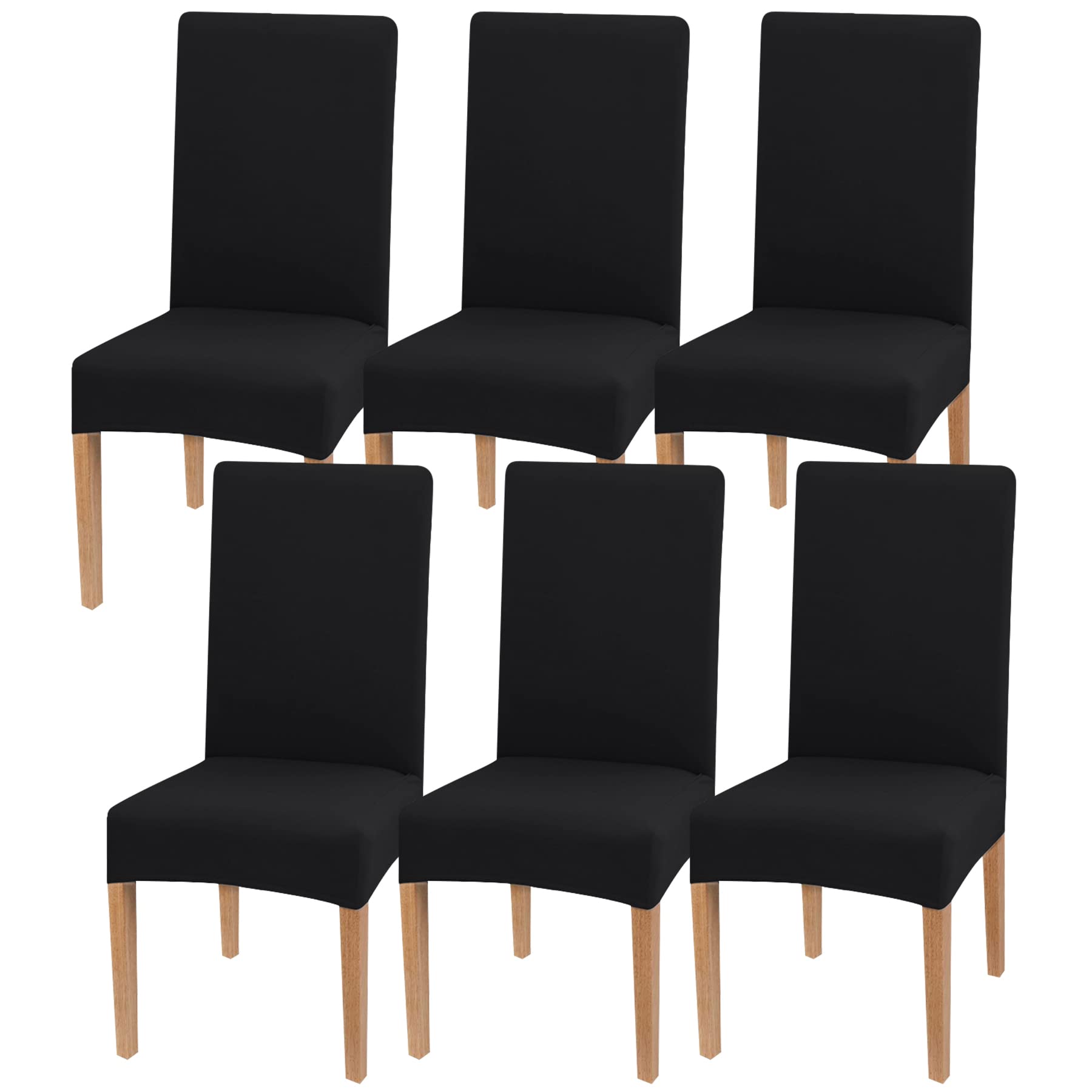 Newthinking Stretch Chair Covers for Dining Room, High Back Dining Chair Covers, Removable and Washable Full Wrap Elastic Chair Cover for Hotel, Wedding, Kitchen, Dining Room (Black, 6 Pack)ใ โ image 1