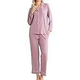 LYCY Womens Soft Pajama Set Long Sleeve with Pockets Button Up Sleepwear Lounge Pjs 2-Piece