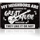 Doodlream Funny Man Cave Wall Decor Tin Sign 8" x 12" My Neighbors are Listening to Great Music Metal Sign Vintage Wall Art Poster for Home Garage Backyard Patio Yard Gate Wall Decor Gift