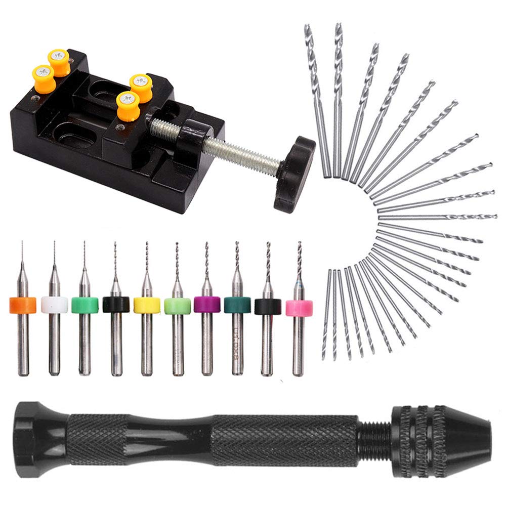Tungsten Carbide Micro Drill Bits Set,Pin Vise Hand Micro Drill Bits Set,Precision Mini Drill Set Rotary Toolt for Print Circuit Board,Amber,Beeswax,Jewelry,CNC Punching Engraving,37 Pieces