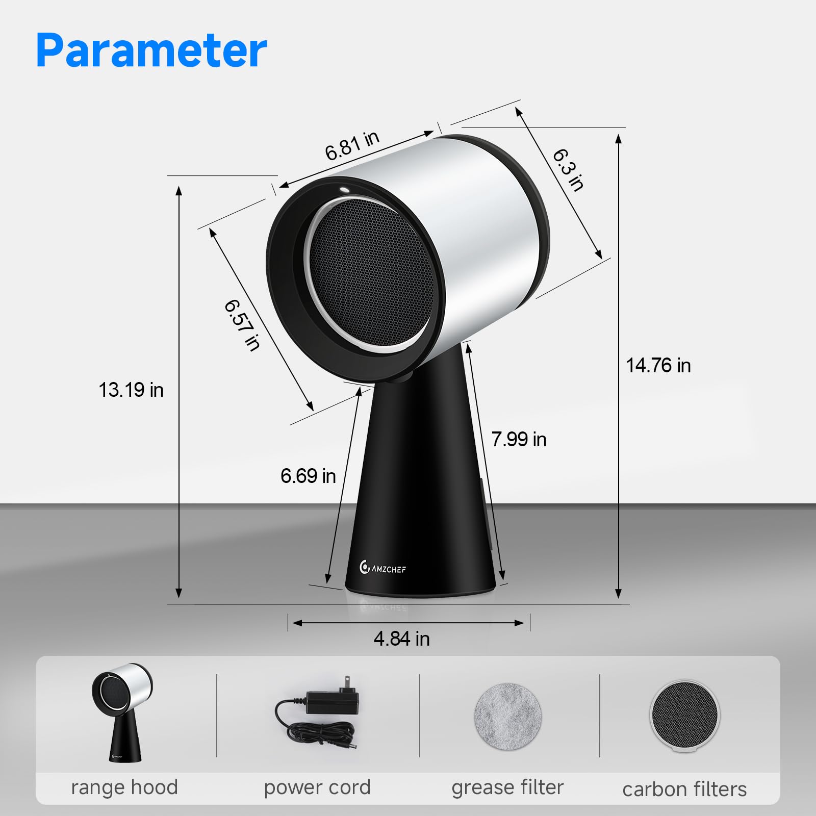 AMZCHEF Portable Range Hood, Desktop Exhaust Fan with 3 Speed Range Hood,Low Noise Large Oil Collection Cup,Detachable Aluminum Filter, Portable Kitchen Exhaust Fan for Indoor BBQ, Hot Pot-BK