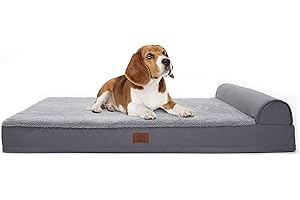 Eterish Large Orthopedic Dog Bed for Medium, T-Shape Pet Bed Machine Washable, Large Dogs up to 75 lbs, 3 inches Thick Egg-Crate Foam Bolster Dog Bed with Removable Cover,