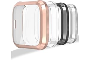Hianjoo [4-Pack Screen Protector Case Compatible with Fit bit Versa Lite Edition, Ultra Slim Soft Full Cover Case (NOT Replacement for Fit bit Versa) - Clear, Black, Silver, Rose Gold