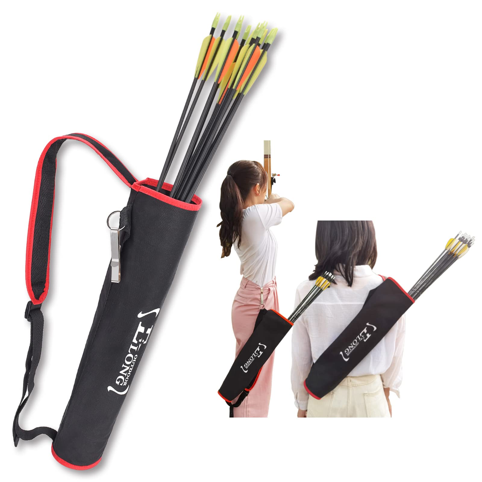 Elong Archery Quiver Back Arrow Quiver Holder Adjustable Compound Recurve Bow Hunting Target Exercise for Teenagers and Adults RED