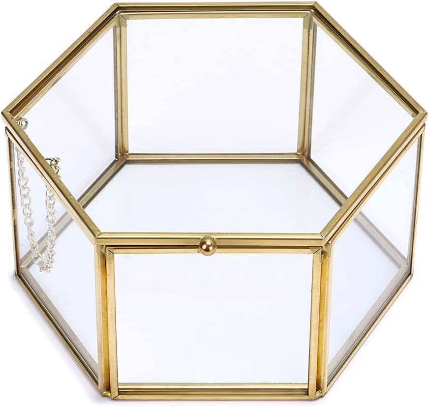 SUMNACONSUMNACON Jewelry Decorative Box Glass Trinket Makeup Organizer Gift Box Jewelry Display Holder for Earrings,Necklaces,Rings (golden,large)