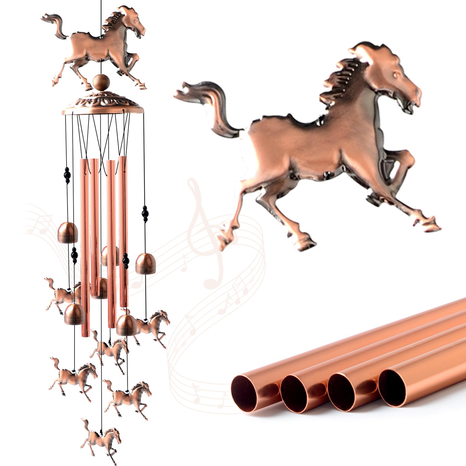 JOBOSI Horse Wind Chimes, Aluminum, Tall, Slender, Garden, Horse, Durable, Easy To Clean