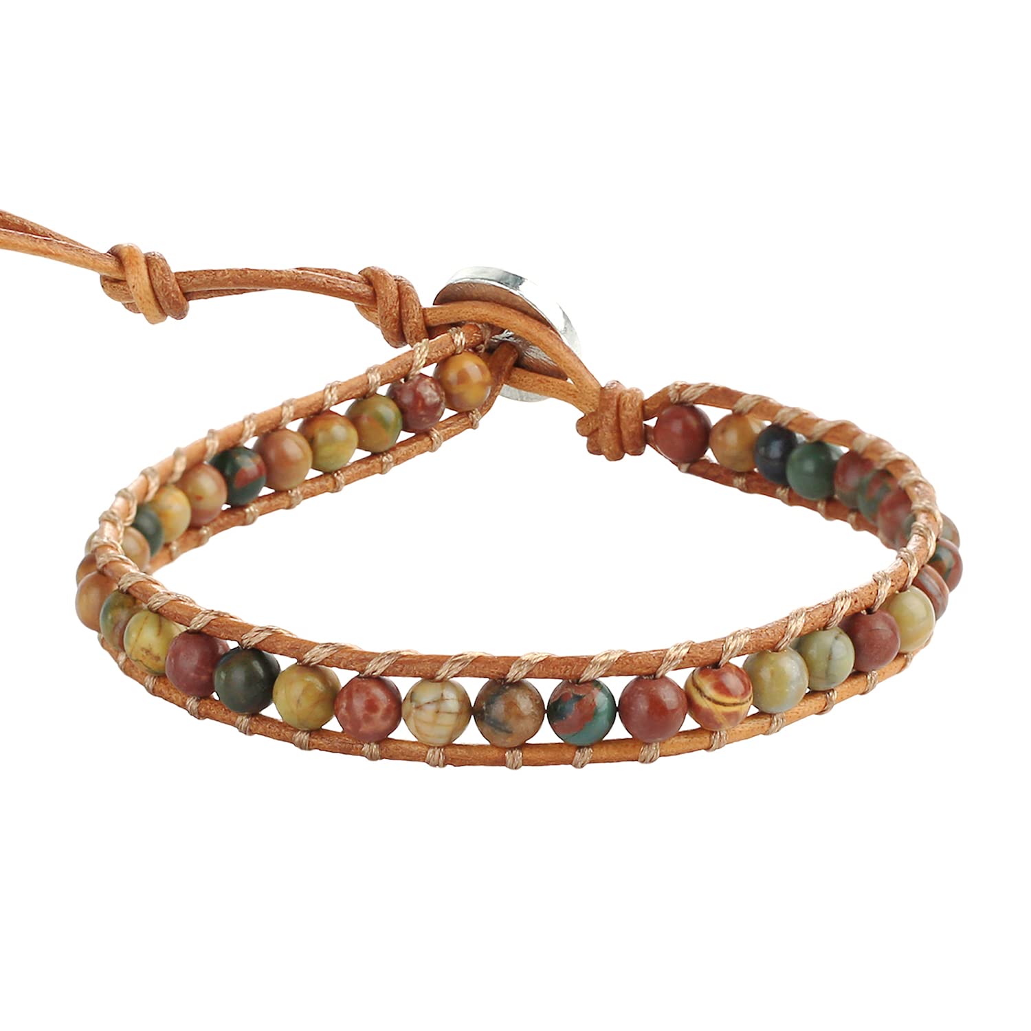 KELITCH Agate Beads Strand Bracelets Leather Wrap Bracelet Handmade Cuff Adjustable Bracelet New (Brown)