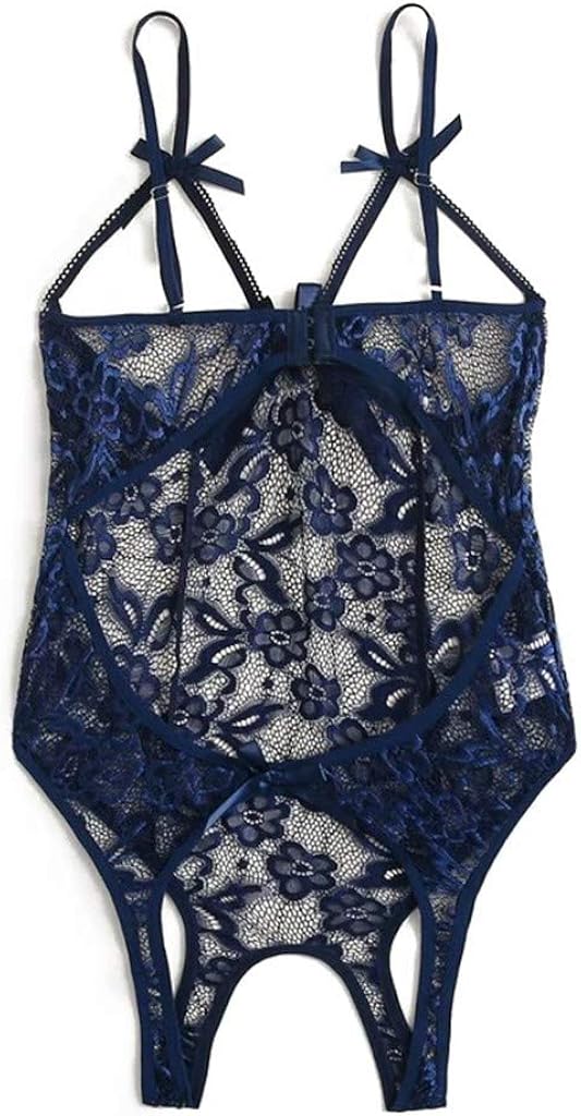 Houshelp Women One Piece Lingerie Lace Bodysuit Deep V Teddy Mini