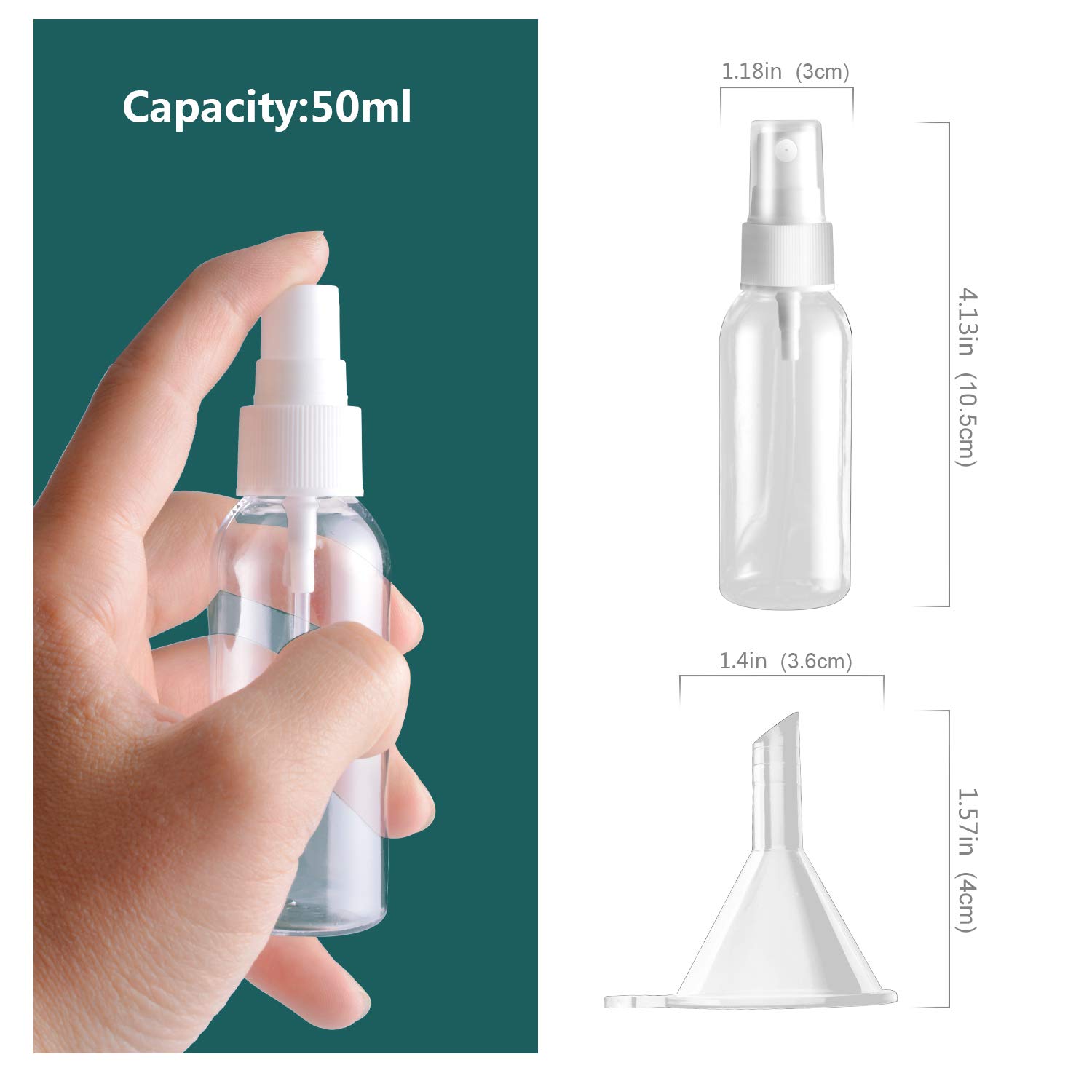 Spray Bottles, 2oz/50ml Clear Empty Fine Mist Plastic Mini Travel Bottle Set, Small Refillable Liquid Containers with 2pcs Funnels and 24pcs Labels (6 Pack) : Beauty