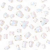 50 PCS Sew on Rhinestones Mixed Shapes Glass Rhinestones Sew on Crystal Gems Mental Flatback with Gold Claw for Jewelry Crafts Clothes DIY Craft Shoes Dress Jewelry Making White