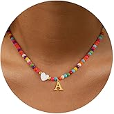 FROLOVER Colorful Beaded Dainty Initial Necklaces for Women Cute Choker Letter Necklace for Women Trendy Personalized Gold Monogram Pendant with Heart Necklaces for Women Jewelry Charm Gifts