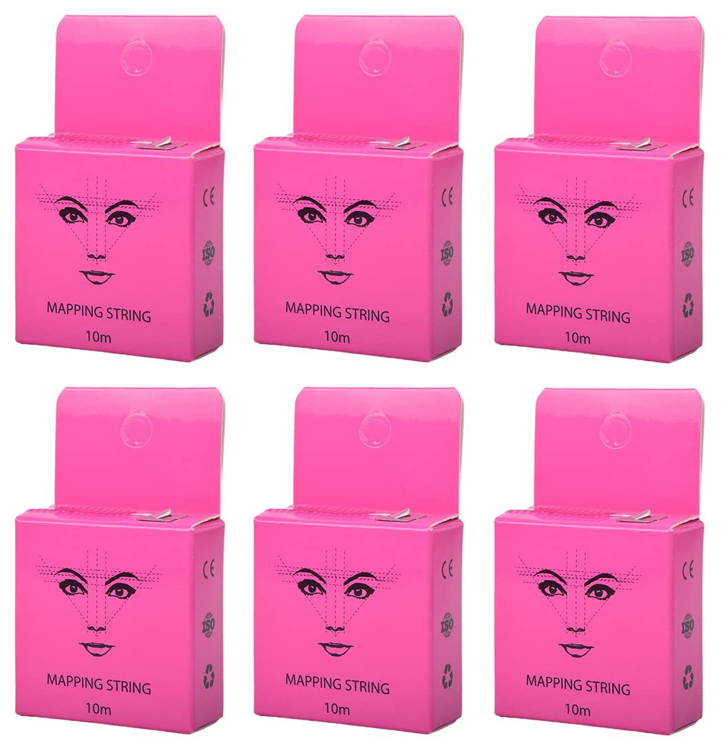 XIAOYU 10M Pre-Inked Mapping String for Eyebrow Measuring, Brow Mapping Thread for Eyebrow Makeup, 6 Pack, Pink Ink