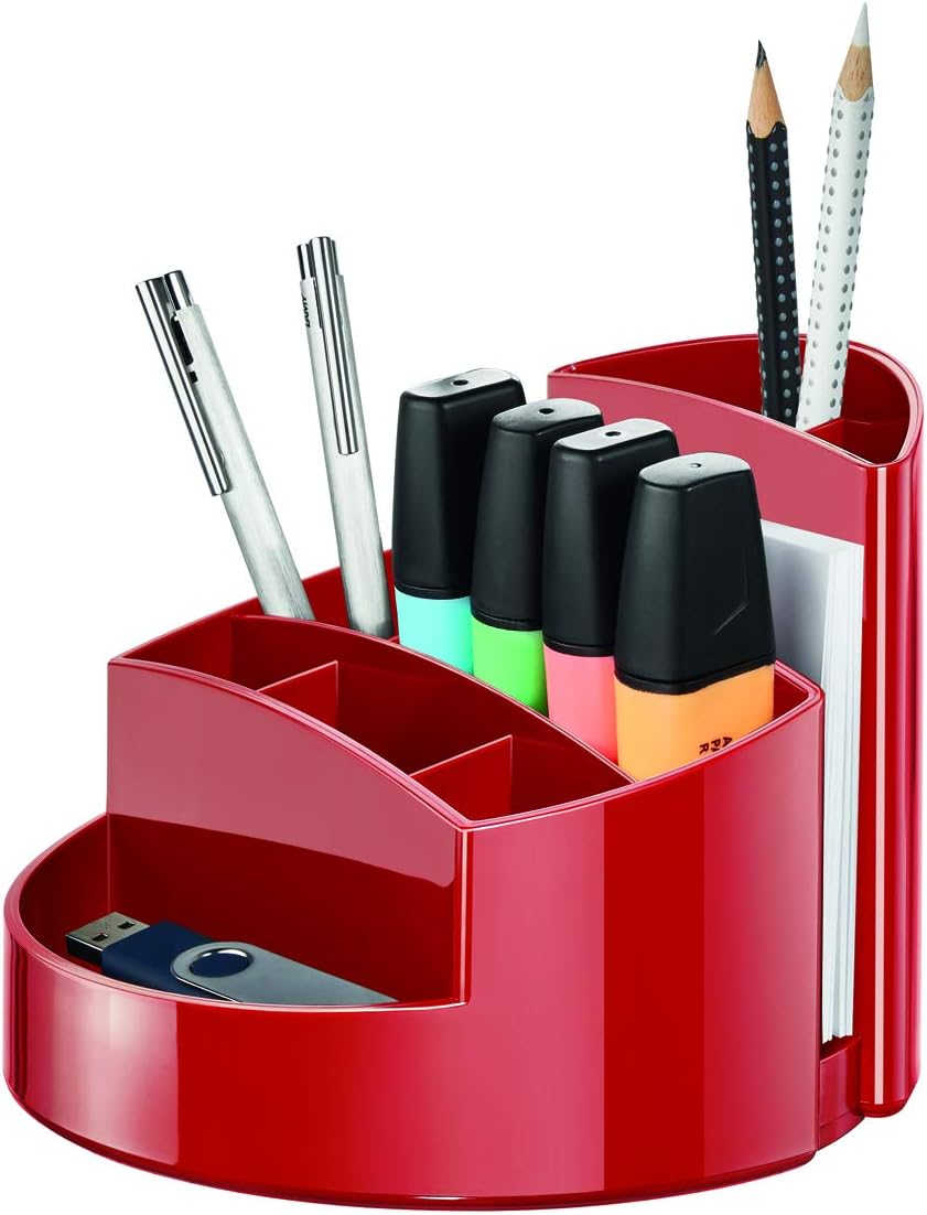 HAN 17460-17, RONDO Desk tidy. Elegant, glossy, premium quality with 9 compartments, red, 140x140x109mm
