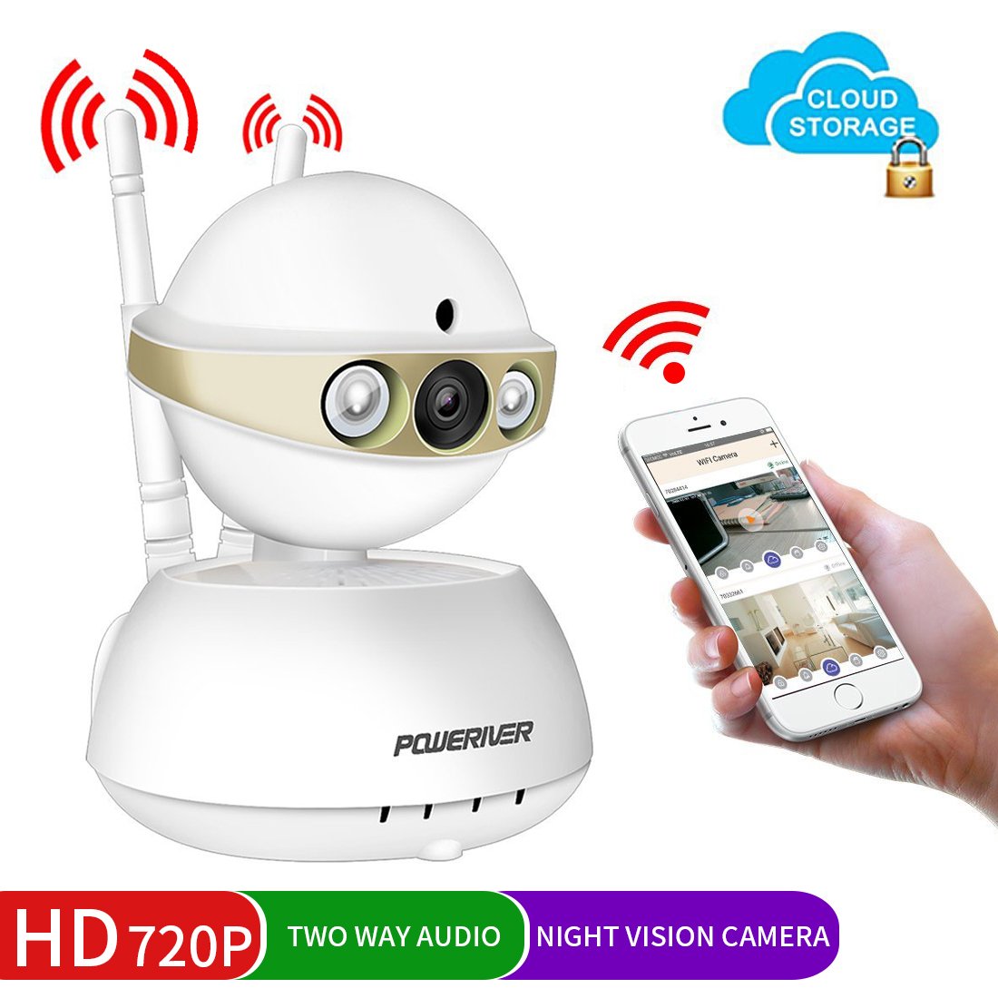 Home Camera,POWERIVER WiFi IP Indoor Security System with Motion Detection,Two-Way Audio & Night Vision for Baby / Pet / Front Porch Monitor,Remote Control with iOS,Android,PC App(Gold)