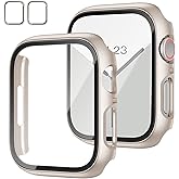 2 Pack Case with Tempered Glass Screen Protector for Apple Watch Series 6/5/4/SE 44mm,JZK Slim Guard Bumper Full Coverage Hard PC Protective Cover HD Ultra-Thin Cover for iWatch 44mm,Starlight