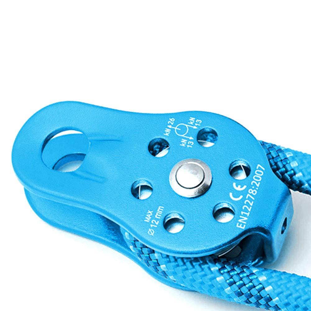 BOROCO Rock Climbing Pulley, Climbing Pulley 26KN Aluminium Alloy Heavy Duty Single Swivel Rope Pulley Block for 12mm Rope Climbing(blue)