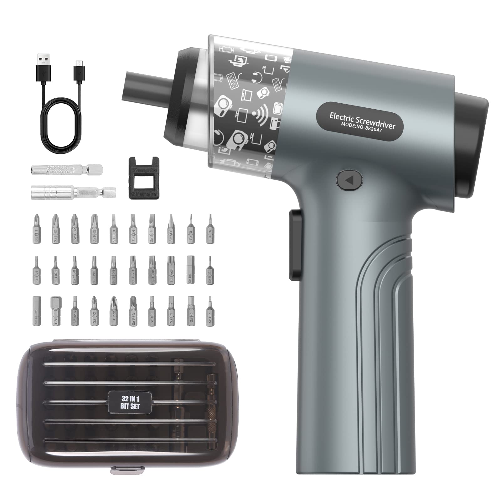 AMIR Portable Professional Cordless Screwdriver 35 in 1 Electric Screwdriver with 30 Bits Precision Power Screwdriver Set Power Repair Kit with LED Lights for Laptop Camera Household Appliances