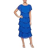 S.L. Fashions Womens Tiered Midi Wedding Guest, Mother of The Bride Dress with Bead Embellishment (Petite and Regular Sizes)