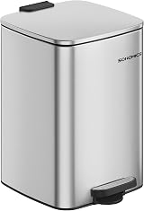 SONGMICS 20 L Steel Pedal Bin with Inner Bucket Soft Close Stays Open