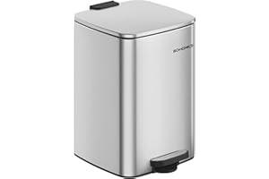 SONGMICS Kitchen Trash Can, 5.2-Gallon (20 L) Trash Bin, Stainless Steel Garbage Can, with Inner Bucket, Soft Close and Stays