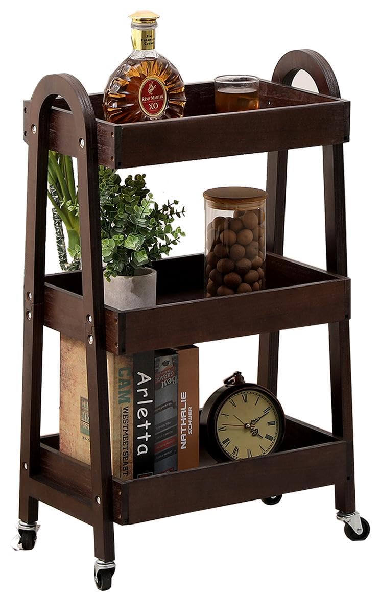 Photo 1 of 3 Tier Rolling Craft Cart Slim Rolling Storage Cart Wooden Cart on Wheels Bathroom Organizer Rolling Utility Cart Mobile Shelving Unit for Kitchen Bathroom Laundry Narrow Places (Black)