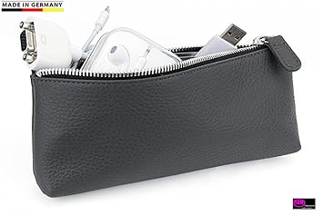 Handmade in Germany, Schlampermäppchen Leder Federmäppchen Leder anthrazit mit Metallreißverschluss, erhältlich in 5 Farben e
