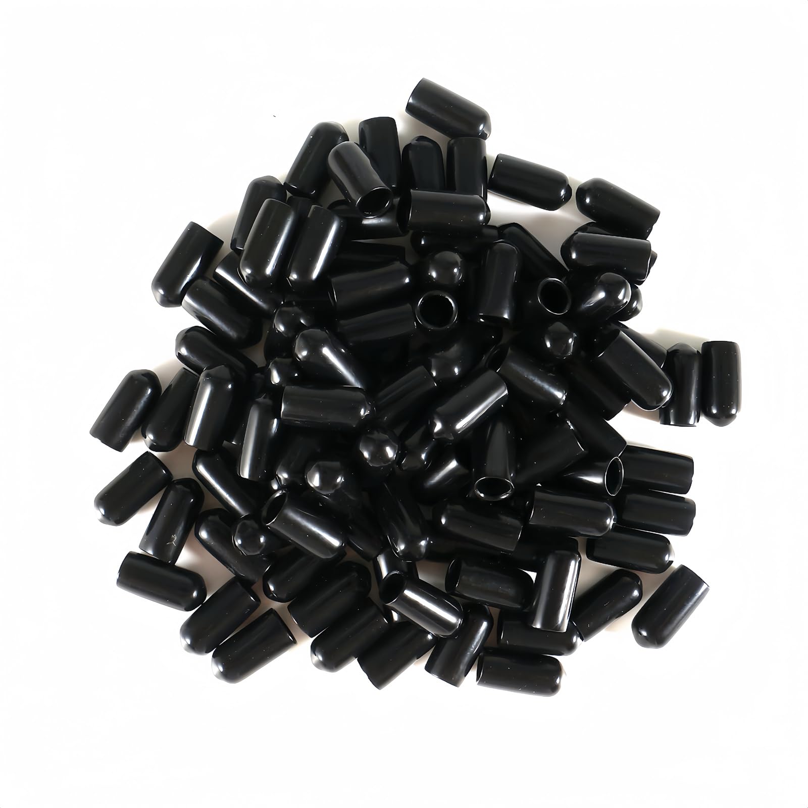 Boxonly Screw Thread Protectors PVC Rubber Round Tube Bolt Cap Plastic End Cap Cover Inner Dia.5mm Black 100Pcs