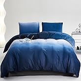 KAREVER Blue White Gradient Comforter Set - Queen Size Modern Plain White and Royal Blue Gradient Soft Quilt Farmhouse Flannel Comforter