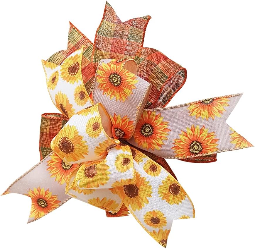 Bows & Ribbons - Autumn Wired Wreath Bow, Fall Bow,Orange Mailbox Bows Thanksgiving Burlap Plaid Harvest Bows Holiday Decorative Bows Lantern Bow, Farmhouse Bow