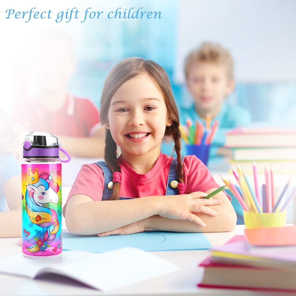 Cute Water Bottle for School Kids Girls, BPA FREE Tritan & Leak Proof Flip Top Lid & Easy Clean & Carry Handle, 23oz/ 680ml (Unicorn, 23oz): Home Improvement