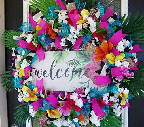Hawaiian Beach Deco Mesh Wreath, Tropical