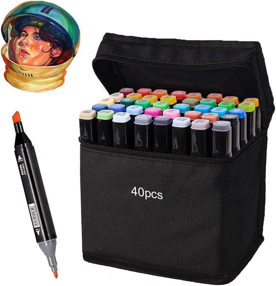 Alcohol Markers, Dual Tip Art Markers, Colouring Pens for Adult, Marker Pens Supplies Perfect for Painting, Coloring, Sketching and Drawing (Black 40)