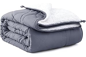 OMYSTYLE Sherpa Reversible Weighted Blanket, Cooling Heavy Blanket for Adults, Reversible Design with Plush Sherpa Fleece and Velvety Brushed, Twin Size(15lbs, 48''x72''), All Season Use, Dark Grey