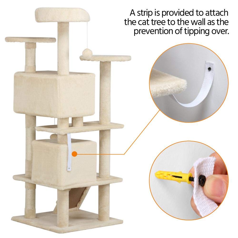 Yaheetech Cat Kitten Tree Condo Furniture Scratcher Play Beige 53\'\'H