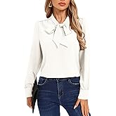 Kate Kasin Women's Bow Tie Neck Blouse 2026 Long Sleeve Work Shirt for Office Business Professional Dressy Casual Tops