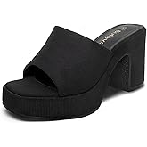 Butevar Women's Square Toe Heels Chunky Comfort High Heeled Sandals Slip on Mules Block Platform Heels Casual Dress Shoes