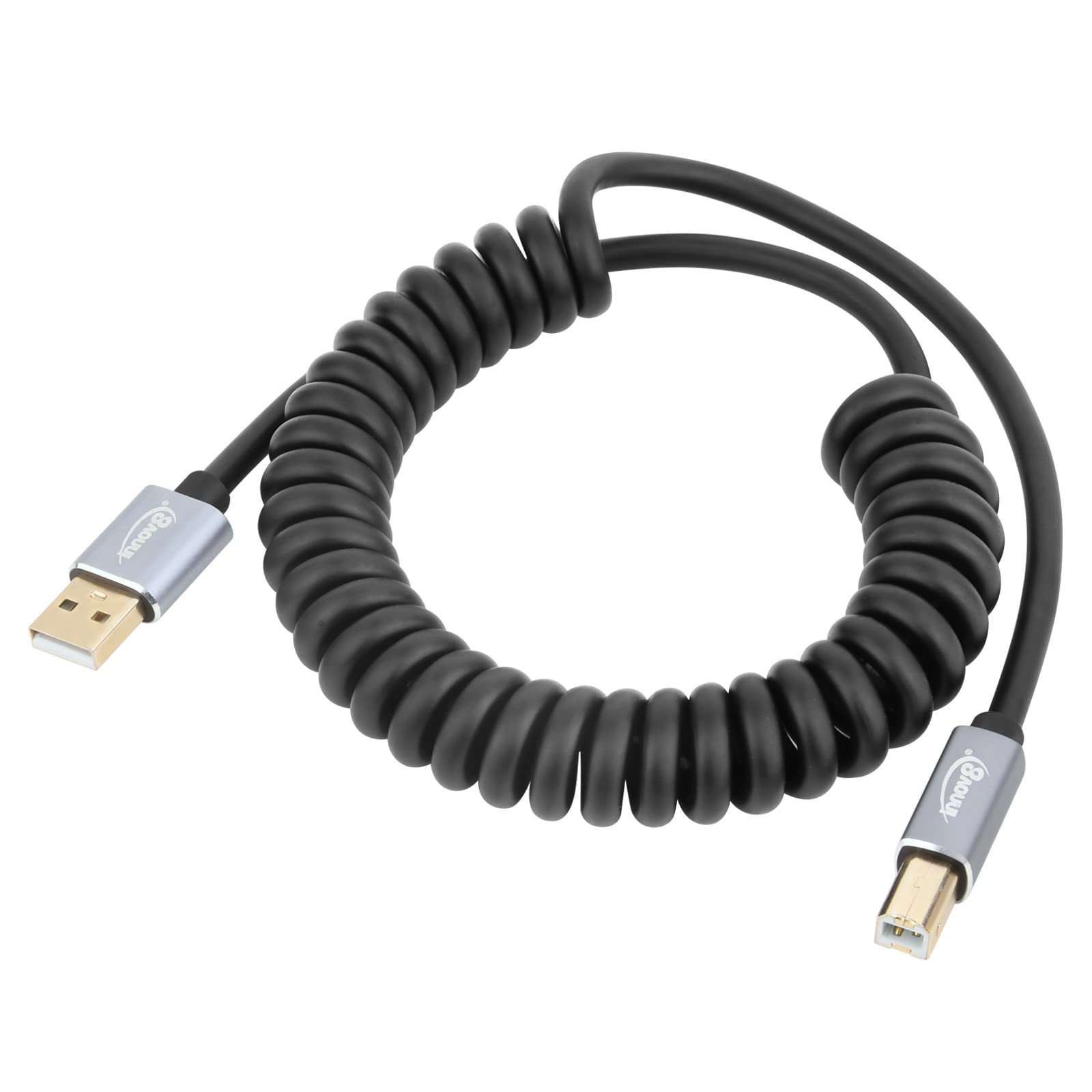 innov8 USB 2.0 A-Male to B-Male Coiled Printer Scanner Cable (Extends to 1.8m)