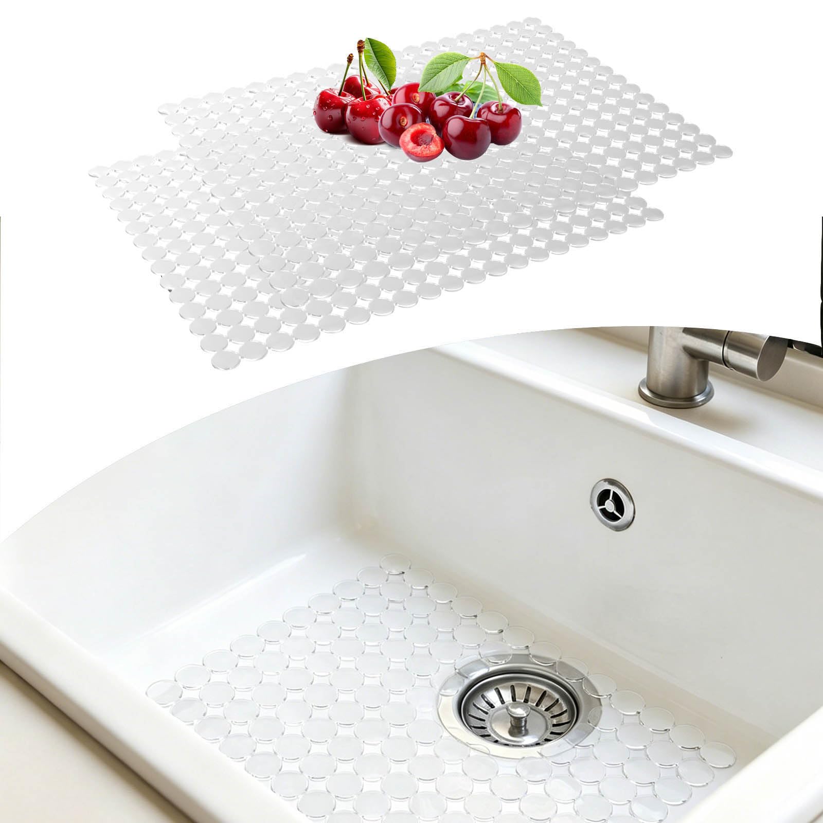 Kitchen Sink Mat 2Pcs Sink Mats PVC Sink Protector for Ceramic/Stainless Steel Sinks, Adjustable Sink Mat Protector for Kitchen, Non-Slip Sink Mat Fast Draining Sink Mat for Kitchen Sink Countertop