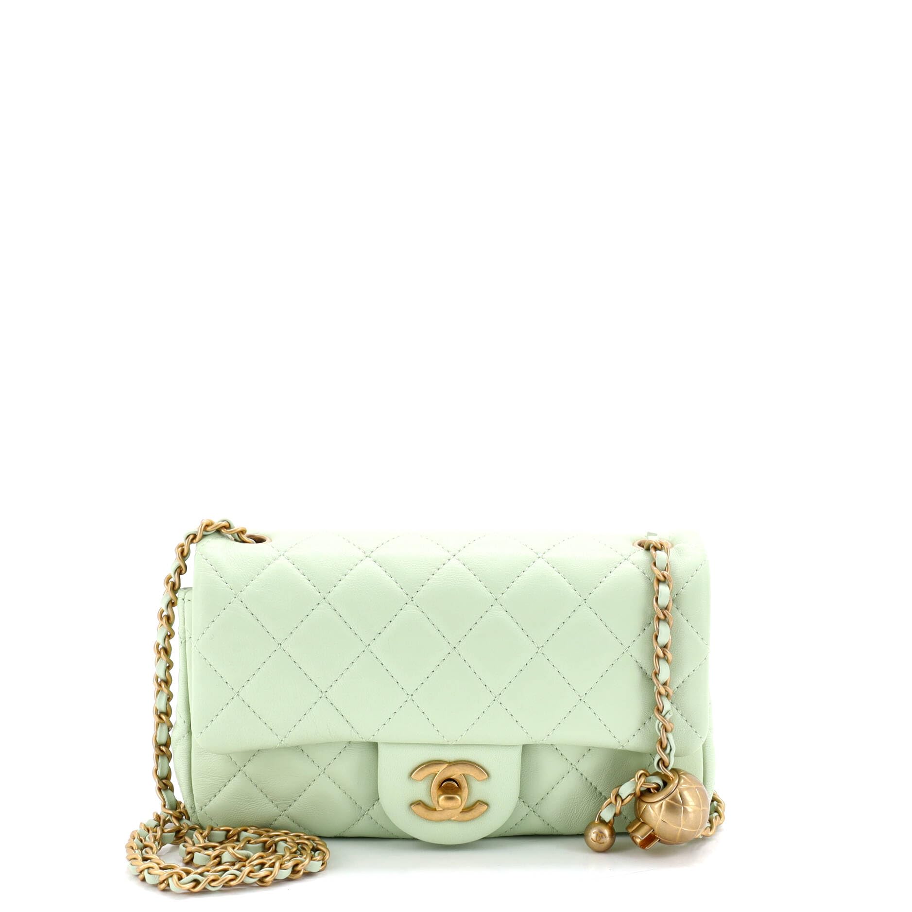 CHANEL Pre-Loved Pearl Crush Flap Bag Quilted Lambskin Mini, Green